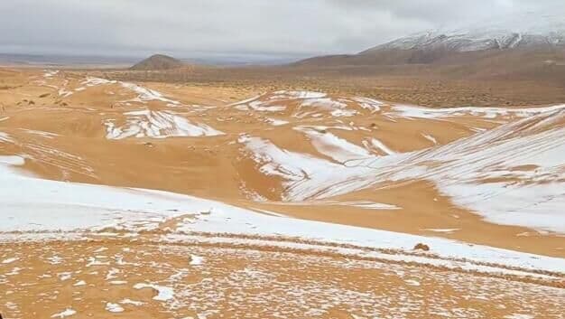 В пустыне Сахара выпал снег