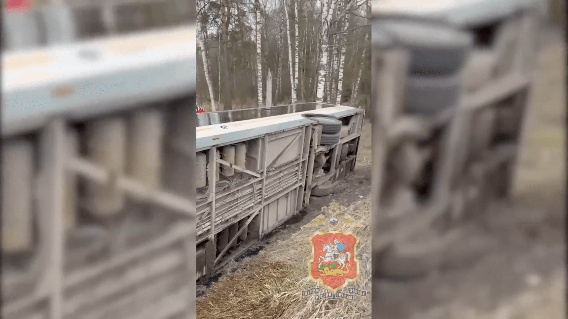 В Подмосковье автобус улетел в кювет и опрокинулся